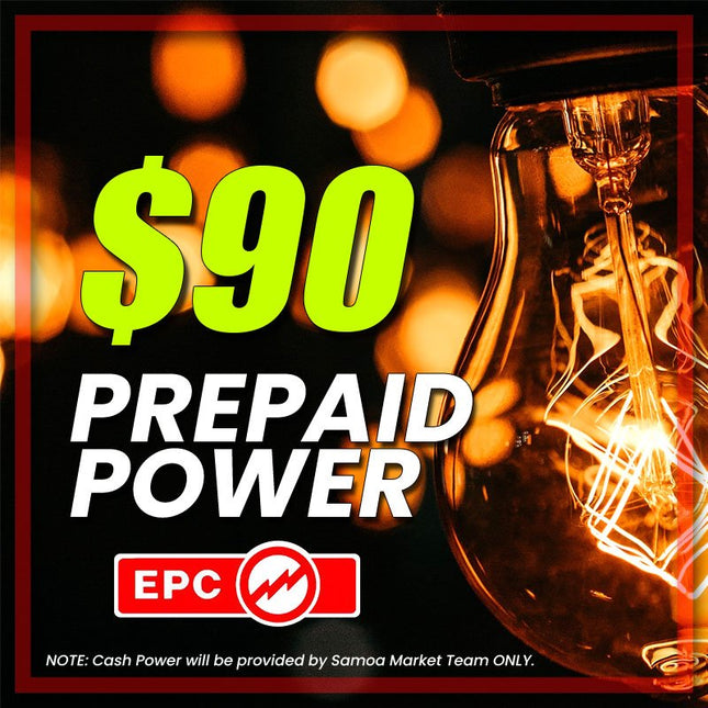 Prepaid Power Voucher - $90 Tala - Must provide Meter Number + Reg. Name to avoid delays (Supplied by Samoamarket.com, Mon - Fri 8am - 4.30pm, Sat 8am - 12pm (Closed Sundays & Public Holidays) - Samoamarket.com